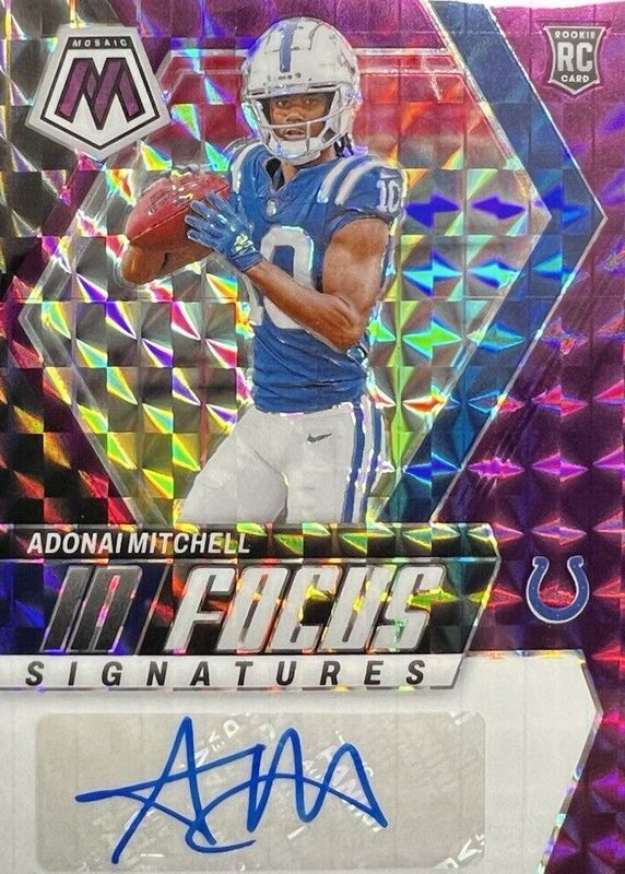 Adonai Mitchell 2024 Mosaic #IF-AML In Focus Signatures - Purple /49 Rookie PSA 10