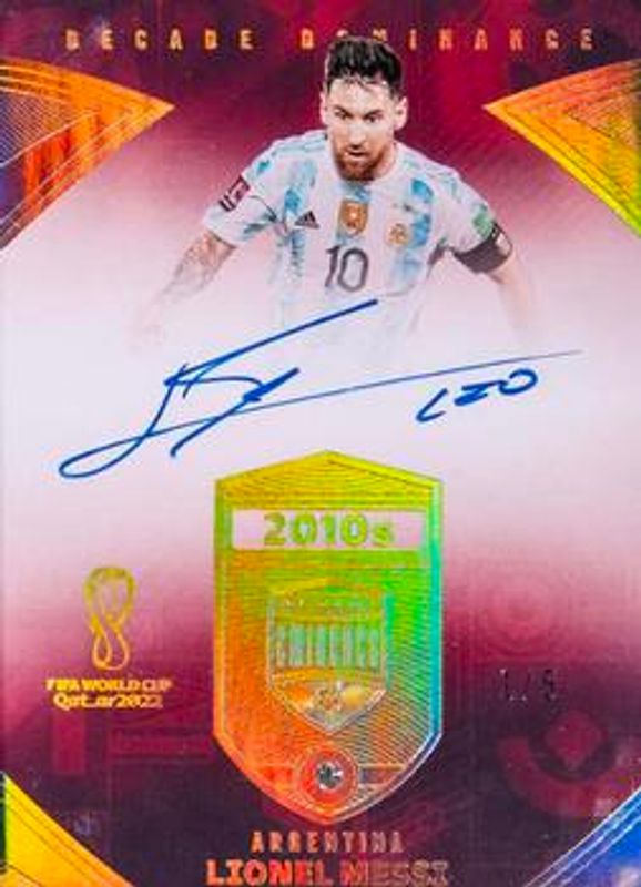 Lionel Messi 2022 Eminence FIFA World Cup #DD-LEO Decade Dominance - Gold /5 RAW