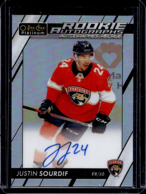 Justin Sourdif 2024 O-Pee-Chee Platinum #R-SO 2023-24 Update Rookie Auto - Rainbow RAW