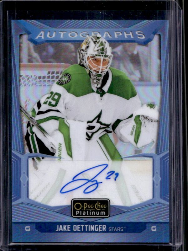 Jake Oettinger 2024 O-Pee-Chee Platinum #BA-JO Blue Rainbow Autographs RAW