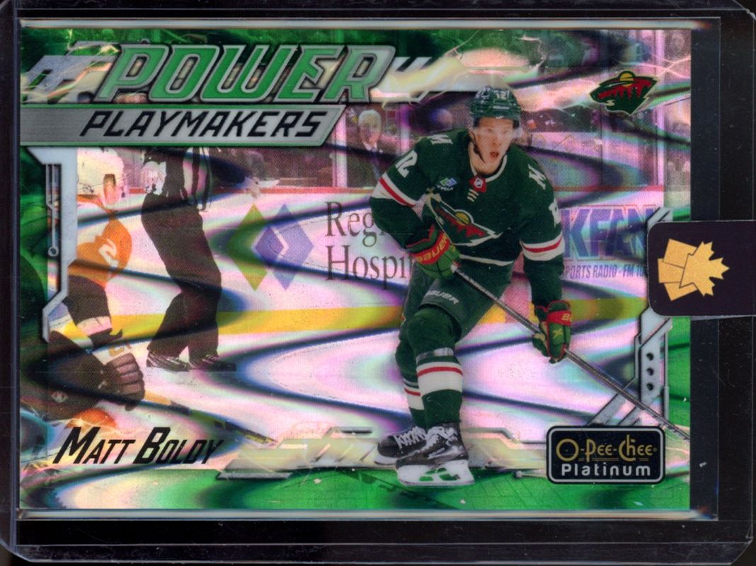 Matt Boldy 2024 O-Pee-Chee Platinum #PM-10 Power Playmakers - Green Ray /35 RAW