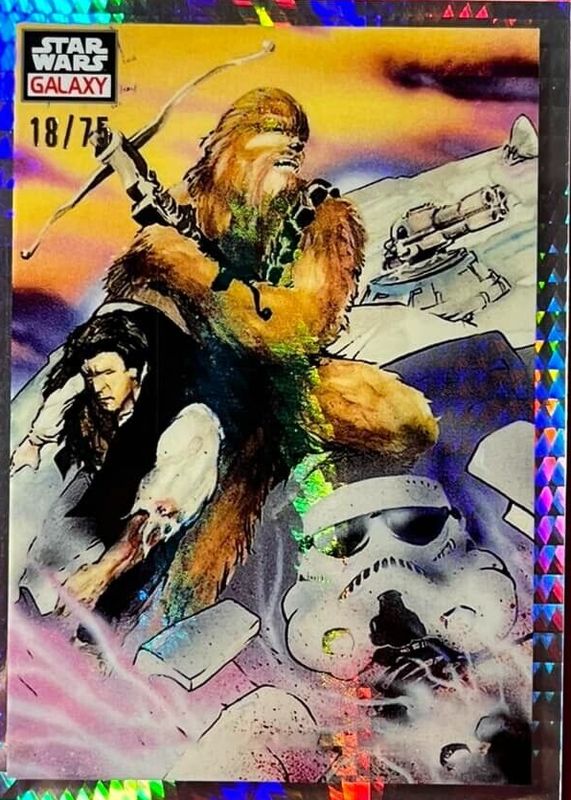 Embattled Han & Chewie 2023 Topps Chrome Star Wars Galaxy #21 Prism Refractor /75 RAW