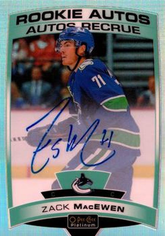 Zack MacEwen 2019 O-Pee-Chee Platinum #R-ZM Rookie Autos - Rainbow RAW