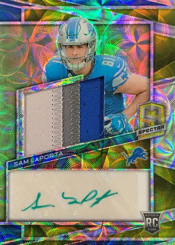 Sam LaPorta 2023 Spectra #232 Rookie Patch Auto - Neon Green /35 RAW