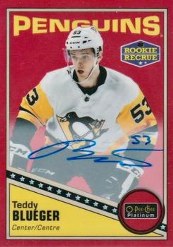 Teddy Blueger 2019 O-Pee-Chee Platinum #R-88 Retro Red Rainbow Autos Rookie RAW