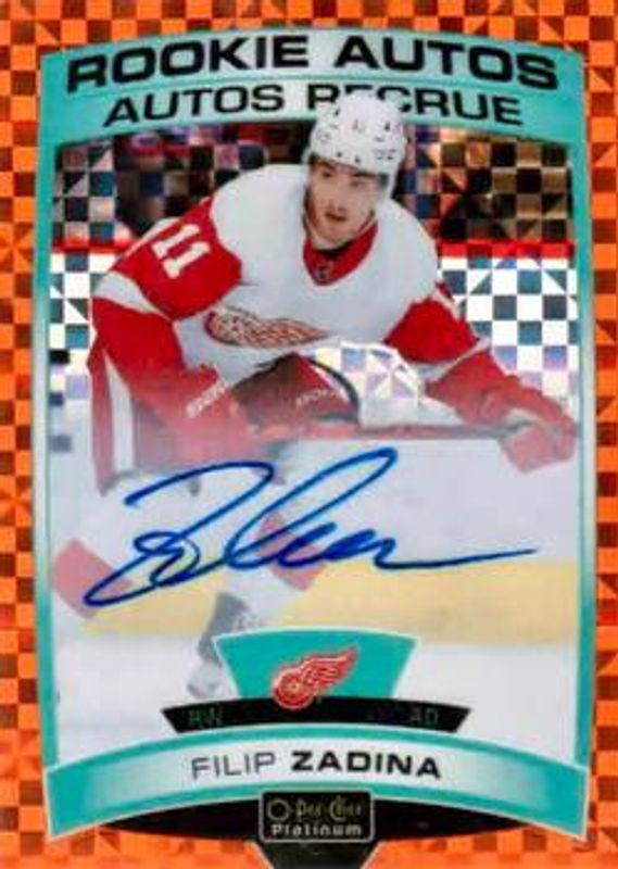 Filip Zadina 2019 O-Pee-Chee Platinum #R-FZ Rookie Autos - Orange Checkers /15 RAW