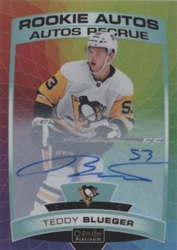 Teddy Blueger 2019 O-Pee-Chee Platinum #R-TB Rookie Autos - Rainbow Color Wheel RAW
