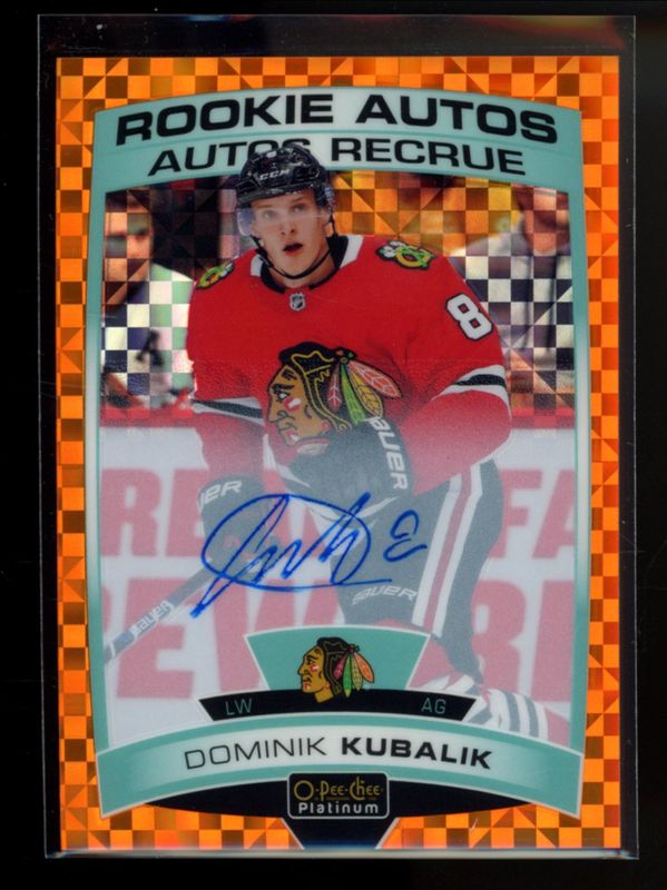 Dominik Kubalik 2019 O-Pee-Chee Platinum #R-DK Rookie Autos - Orange Checkers /15 RAW