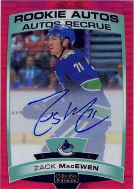 Zack MacEwen 2019 O-Pee-Chee Platinum #R-ZM Rookie Autos - Red Prism /50 RAW