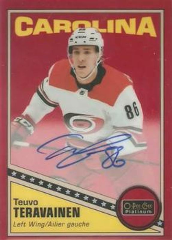 Teuvo Teravainen 2019 O-Pee-Chee Platinum #R-22 Retro Red Rainbow Autos RAW