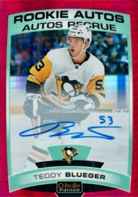 Teddy Blueger 2019 O-Pee-Chee Platinum #R-TB Rookie Autos - Red Prism /50 RAW