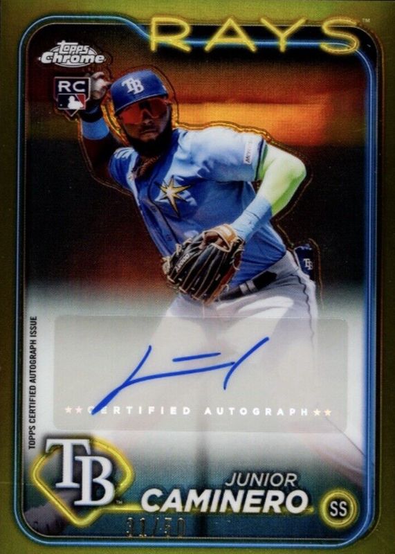 Junior Caminero 2024 Topps Chrome Update #AC-JCA Autographs - Gold Refractor /50 Rookie RAW