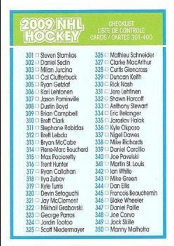 2009 O-Pee-Chee #499 Retro Blank Back