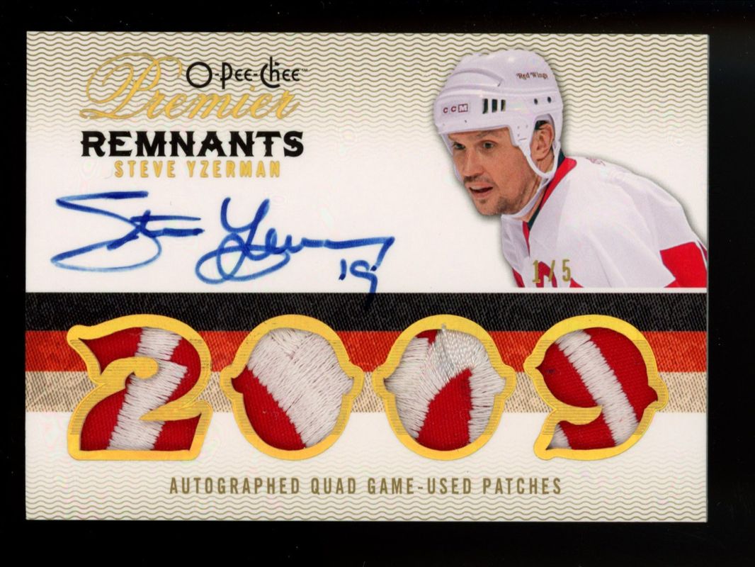 Steve Yzerman 2009 O-Pee-Chee Premier #AR4-SY Rare Remnants Quads Patches Autographs /5 RAW