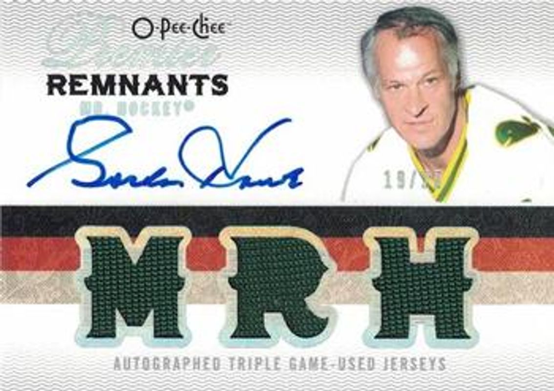 Gordie Howe 2009 O-Pee-Chee Premier #AR3-GH Rare Remnants Triples Patches Autographs /10 RAW