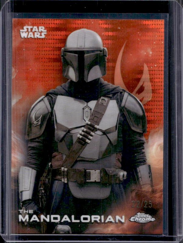 The Mandalorian 2025 Topps Chrome Star Wars #181 Orange Pulsar Refractor /25 RAW