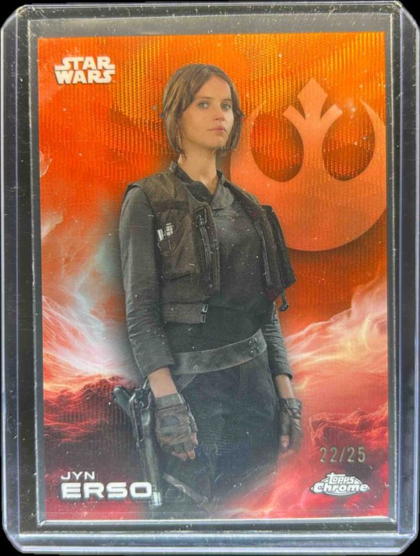 Jyn Erso 2025 Topps Chrome Star Wars #66 Rebel Orange Wave Refractor /25 RAW