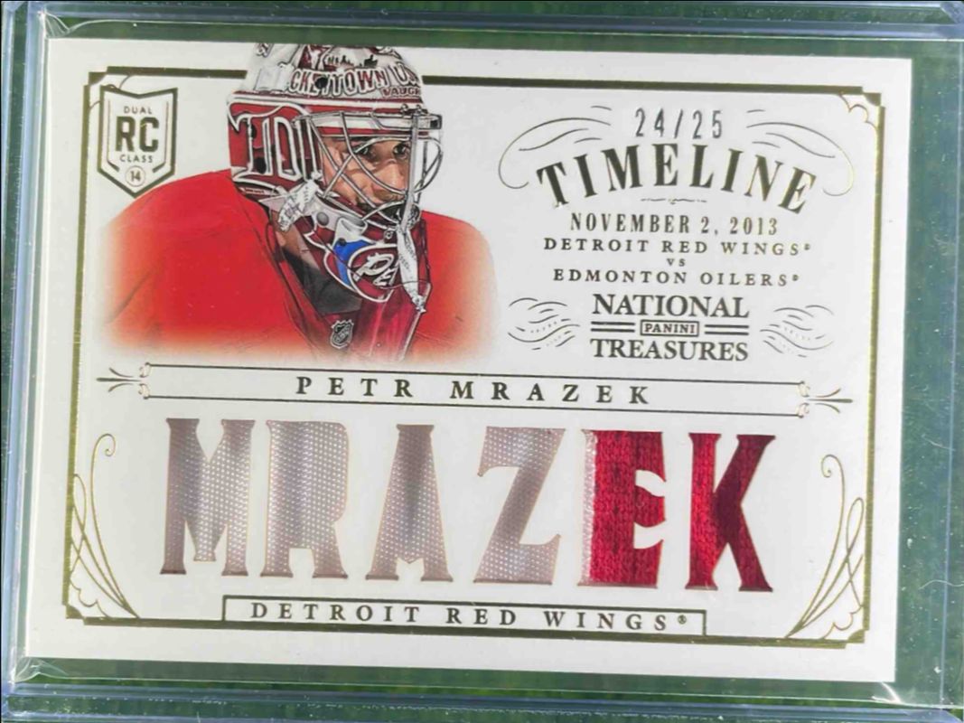 Petr Mrazek 2013 National Treasures #RT-PMR Rookie Timeline Jerseys Patch /25 RAW