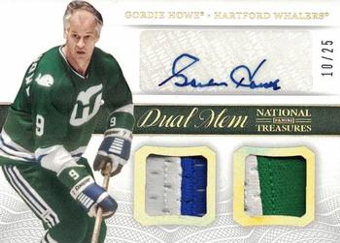 Gordie Howe 2013 National Treasures #DM-GH Dual Memorabilia Autographs Prime /25 RAW