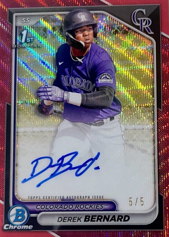 Derek Bernard 2024 Bowman Chrome #CPA-DB Prospect Auto - Red Wave Refractor /5 (1st) RAW