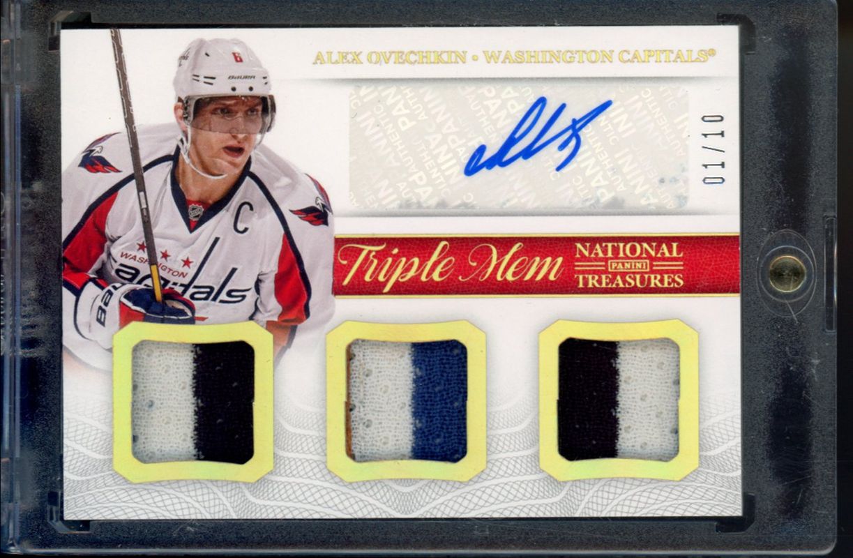Alexander Ovechkin 2013 National Treasures #TM-OVI Triple Autographs Memorabilia Prime /10 RAW