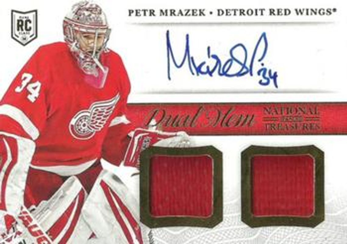 Petr Mrazek 2013 National Treasures #DM-PMR Dual Memorabilia Autographs Rookie RAW