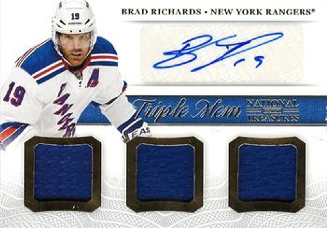 Brad Richards 2013 National Treasures #TM-BRI Triple Autographs Memorabilia RAW