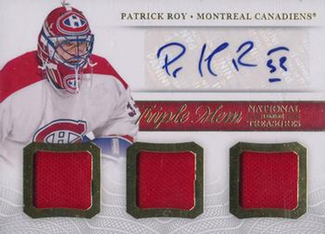 Patrick Roy 2013 National Treasures #TM-ROY Triple Autographs Memorabilia RAW