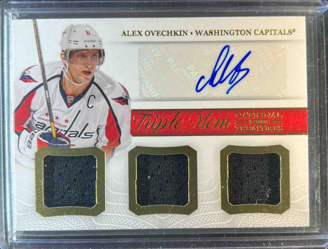 Alexander Ovechkin 2013 National Treasures #TM-OVI Triple Autographs Memorabilia RAW
