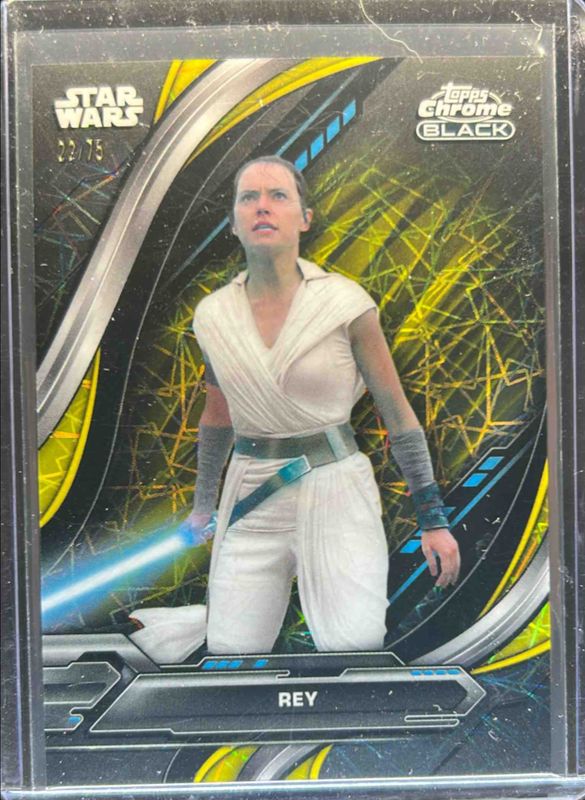 Rey 2024 Topps Chrome Black Star Wars #2 Yellow Lazer Refractor /75 ...