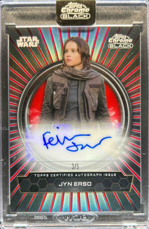 Felicity Jones 2024 Topps Chrome Black Star Wars #BFA-FJ Duality of the Galaxy Autographs - Red Refractor /5 RAW