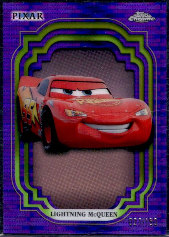 Lightning McQueen 2024 Topps Chrome Disney #116 Purple & Green Pulsar /150 RAW