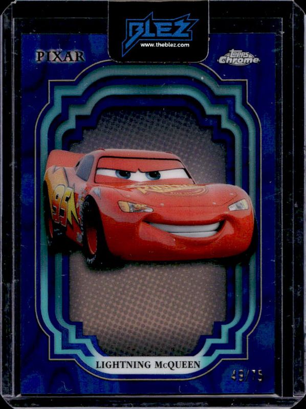 Lightning McQueen 2024 Topps Chrome Disney #116 Blue Lava Refractor /75 RAW
