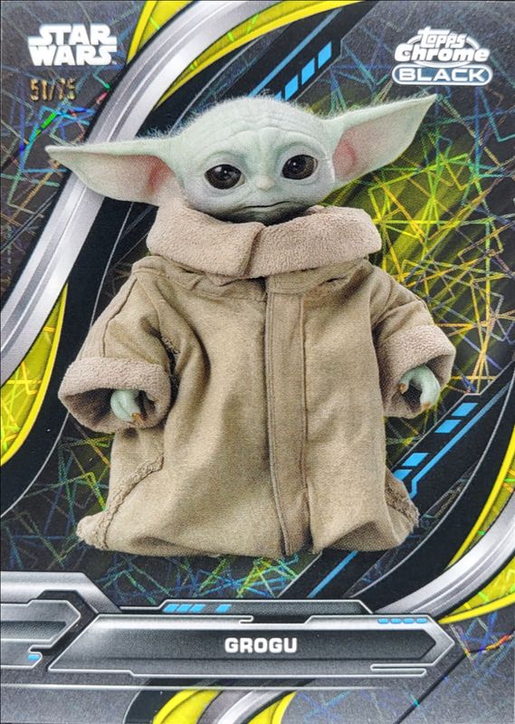 Grogu 2024 Topps Chrome Black Star Wars #5 Yellow Lazer Refractor /75 RAW