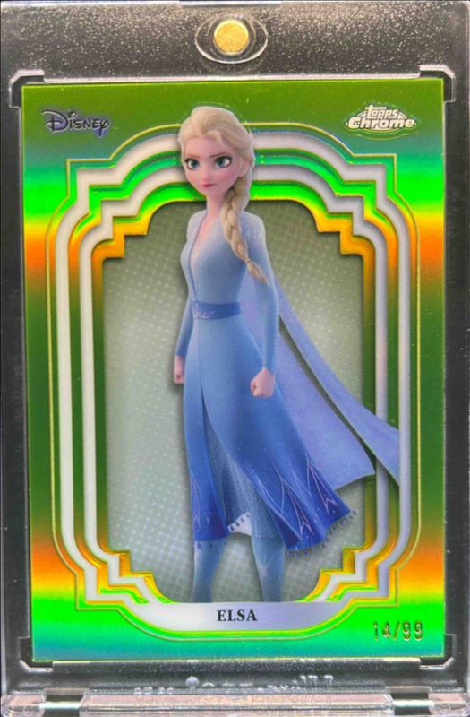 Elsa 2024 Topps Chrome Disney #153 Green Refractor /99 RAW