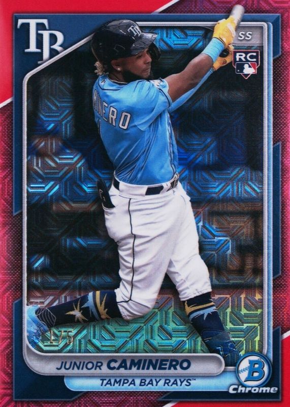 Junior Caminero 2024 Bowman Chrome Mega Box #56 Red Mojo Refractor /5 Rookie PSA 9