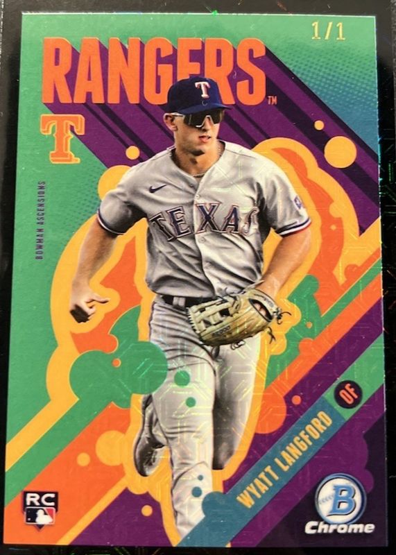 Wyatt Langford 2024 Bowman Chrome Mega Box #BA-9 Bowman Ascensions - Black Mojo Refractor /1 Rookie RAW