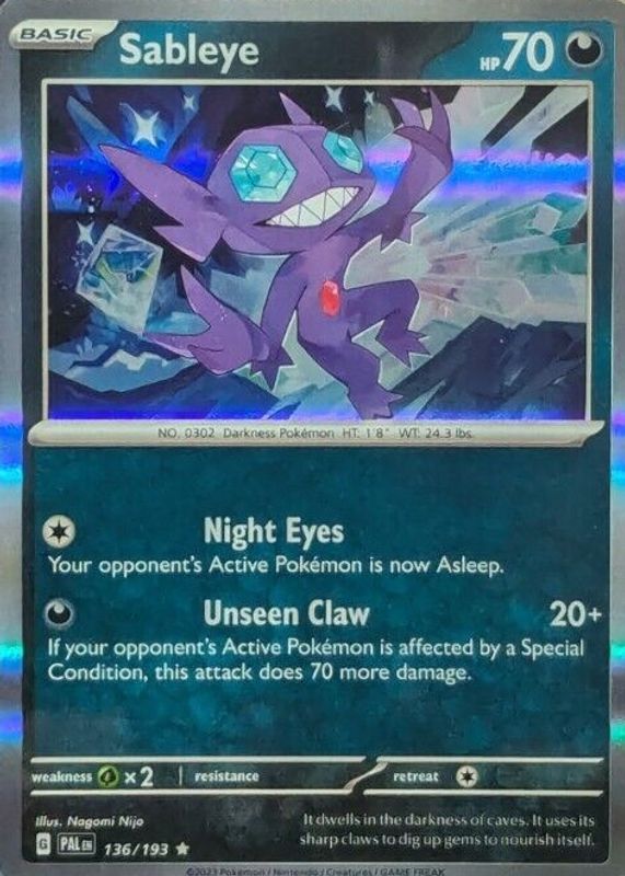 Sableye 2023 Scarlet & Violet: Paldea Evolved #136/193 Holo PSA 9