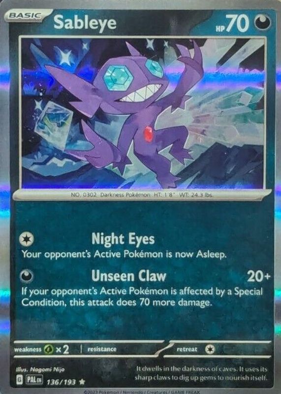 Sableye 2023 Scarlet & Violet: Paldea Evolved #136/193 Holo SGC 10