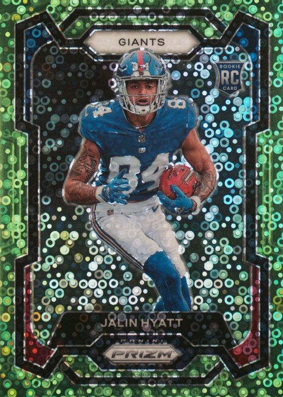 Jalin Hyatt 2023 Prizm #378 No Huddle Neon Green /5 Rookie PSA 9