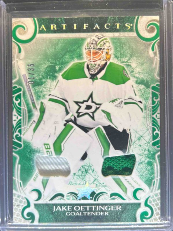 Jake Oettinger 2024 Upper Deck Artifacts #117 Material - Emerald /35 RAW