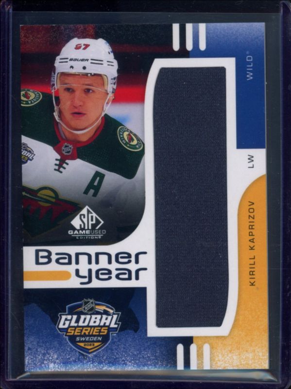 Kirill Kaprizov 2024 SP Game Used #BYGS-KK 2023 Global Series Sweden Banner Year Relics RAW