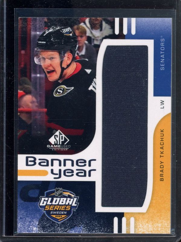 Brady Tkachuk 2024 SP Game Used #BYGS-BT 2023 Global Series Sweden Banner Year Relics RAW