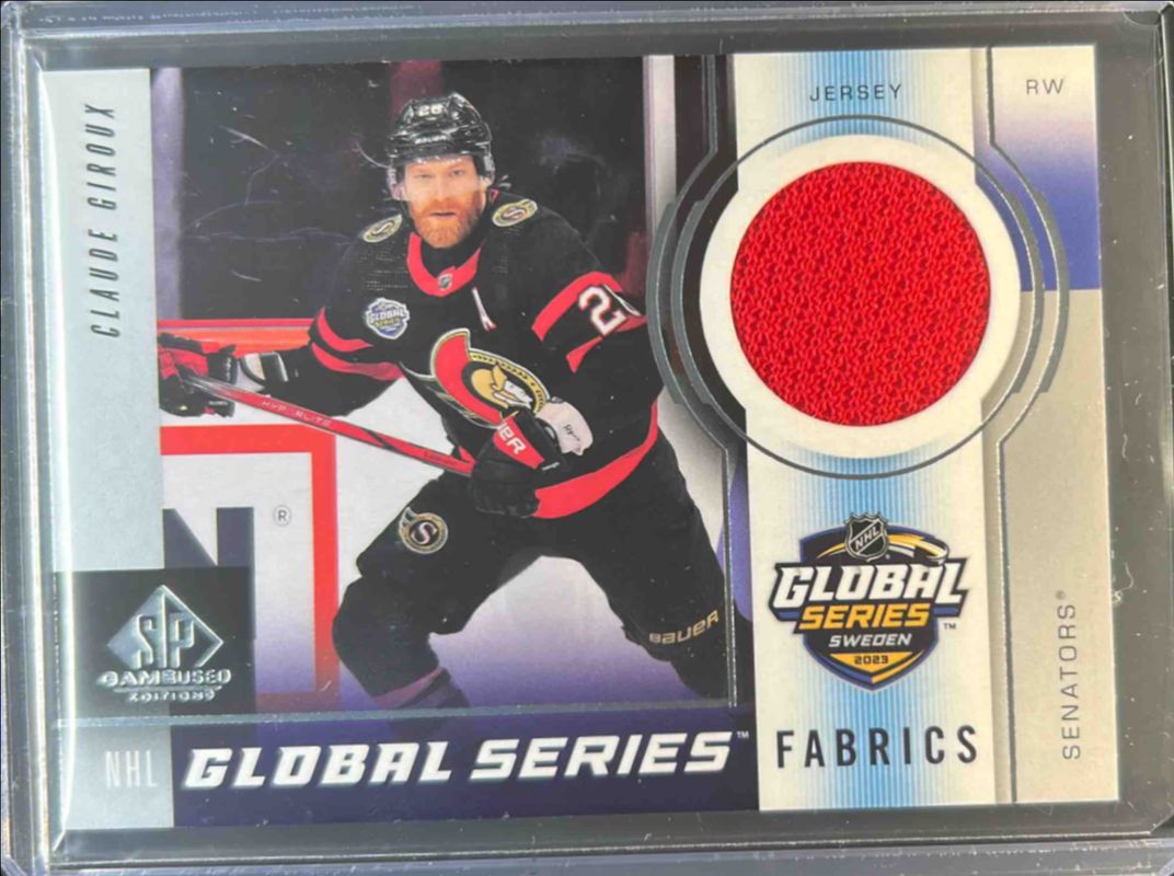 Claude Giroux 2024 SP Game Used #GSF-CG 2023 Global Series Sweden Fabrics RAW