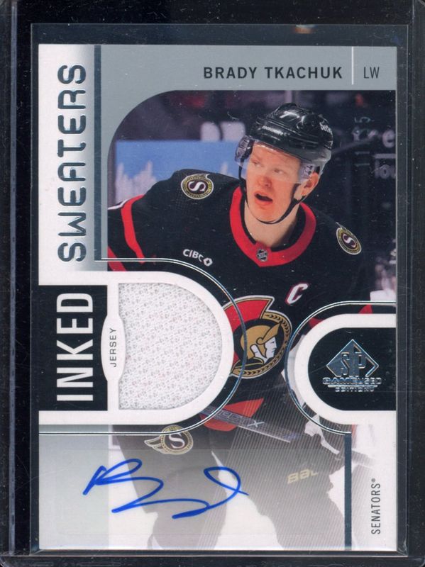 Brady Tkachuk 2024 SP Game Used #IS-BT Inked Sweaters /35 RAW