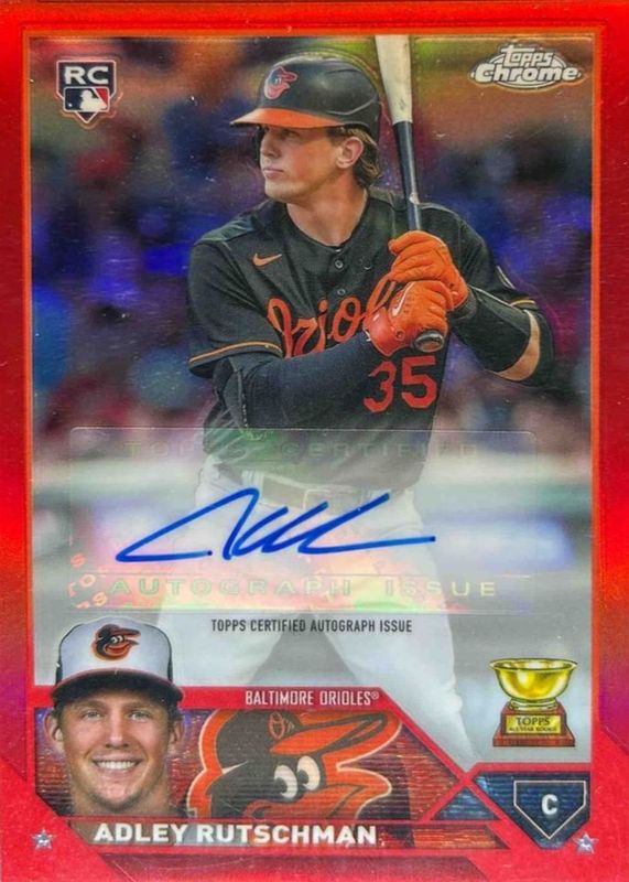 Adley Rutschman 2023 Topps Chrome Update #AC-AR Autographs - Red Refractor /5 Rookie RAW