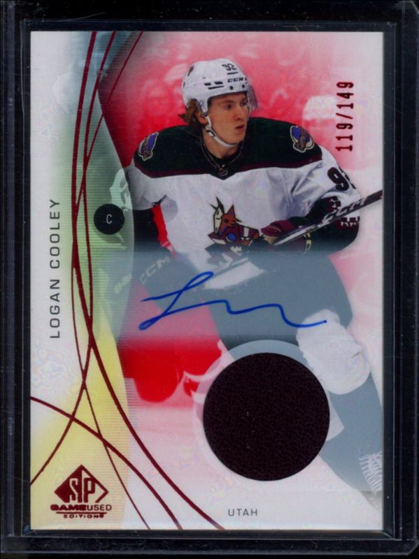 Logan Cooley 2024 SP Game Used #112 Base Autographs - Red Jersey /99 RAW
