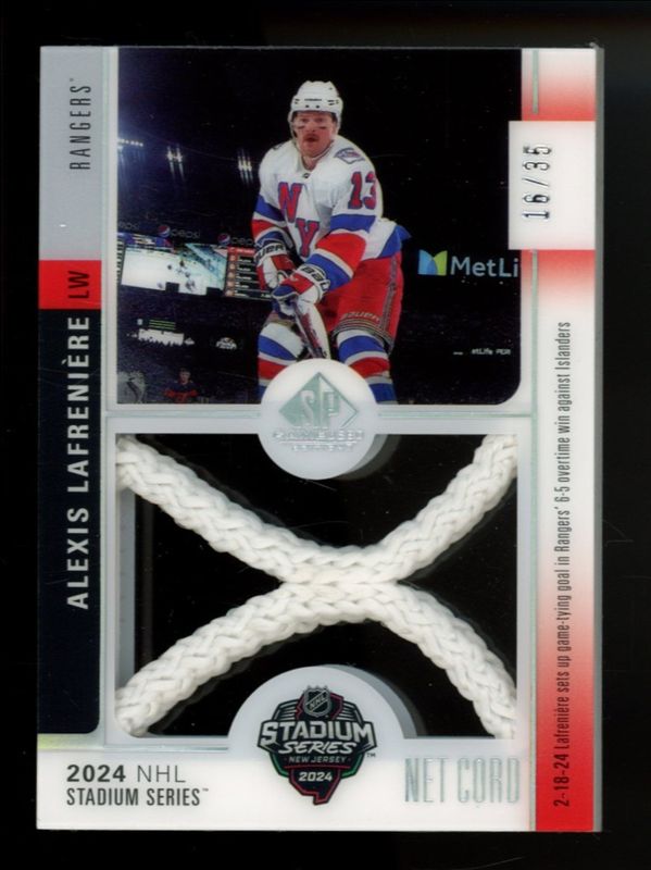 2024 SP Game Used #SSN-AL 2024 Stadium Series Islanders Rangers Net Cord Relics /35