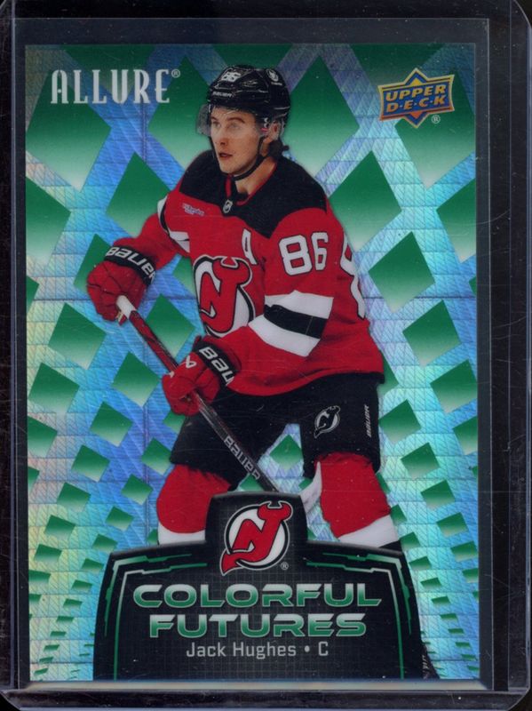 Jack Hughes 2024 Upper Deck Allure #CF-15 Colorful Futures - Green Spectrum /99 RAW