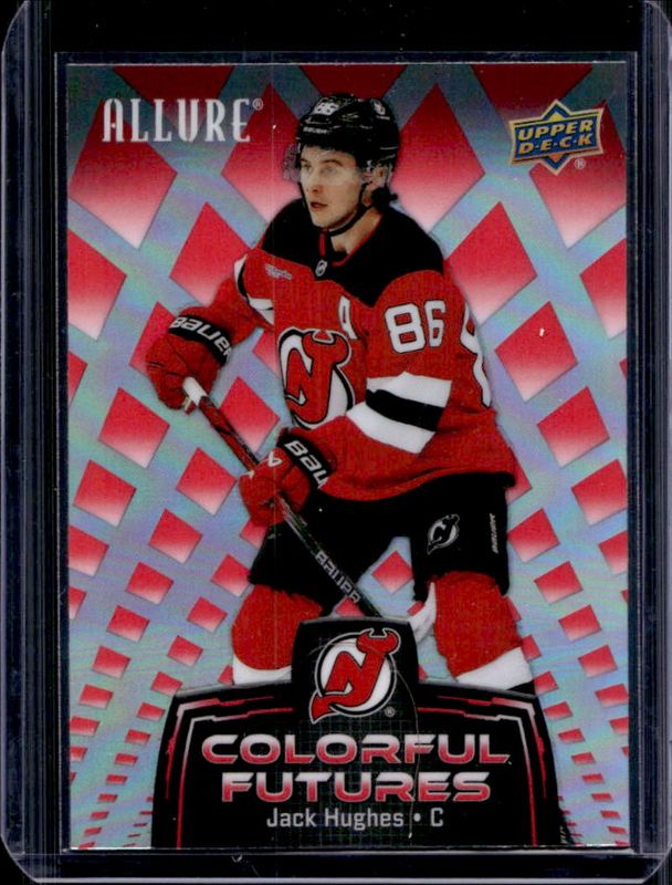 Jack Hughes 2024 Upper Deck Allure #CF-15 Colorful Futures RAW